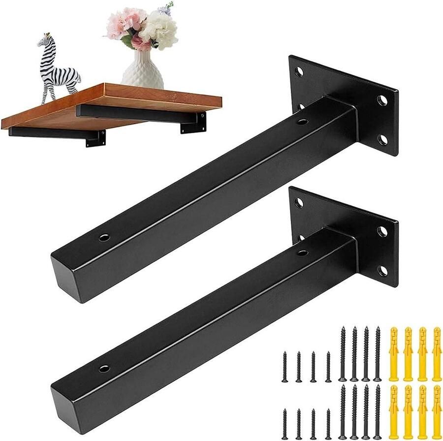 Industriële zwarte dikke drijvende plankbeugels set van 2 20 cm retro wandmontage voor doe-het-zelf of aangepaste wandrekken planksteunen met schroeven en wandankers