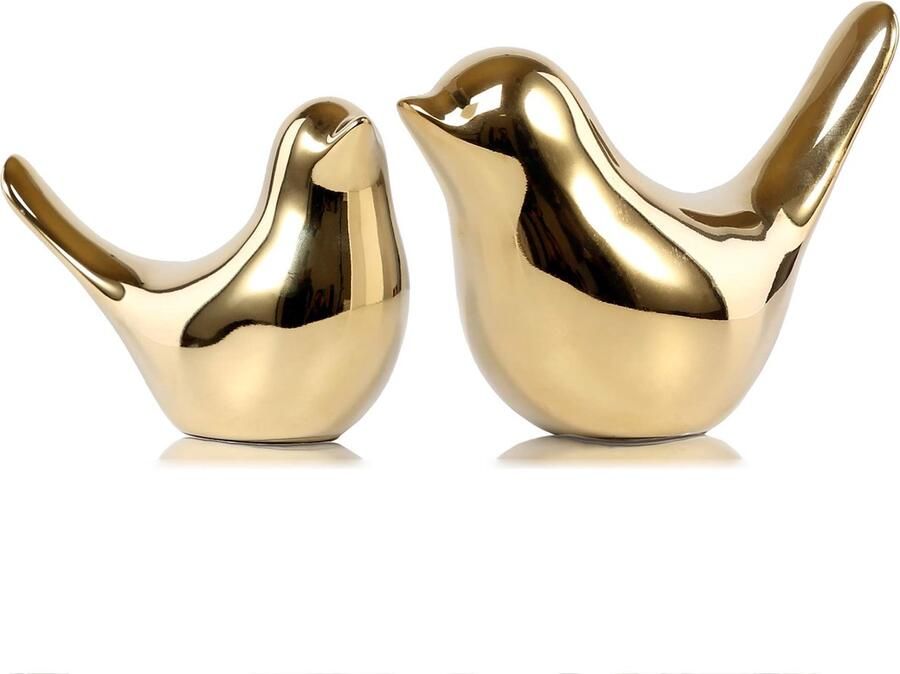Vogelbeeldjes 2-pack gouden woondecoratie moderne beeldjes voor woonkamer slaapkamer bureau kast