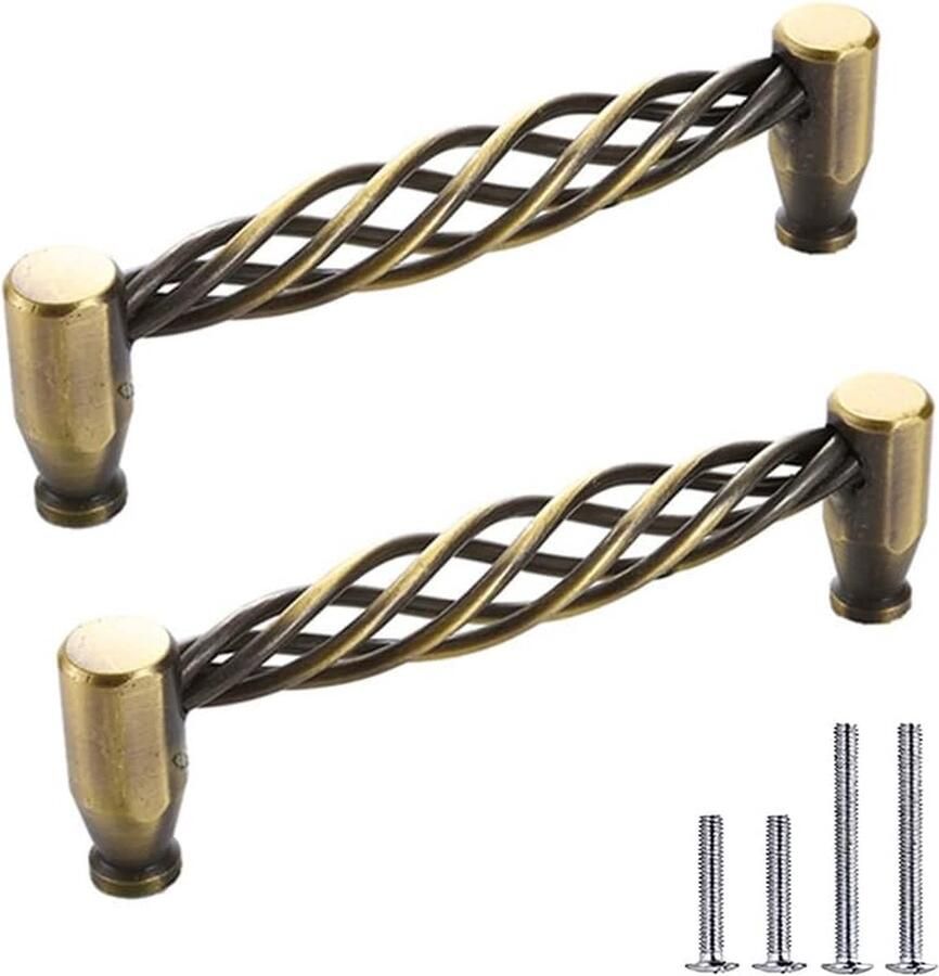 Vogelkooi 2 stuks vintage metaal brons kastgrepen met schroeven ladegreep meubelgreep deurgreep voor keukenkast lade kast 128 mm brons B