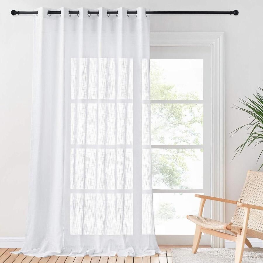 Single Thick Sheer Curtain Panel Eyelet Top Voile with Linen Look Room Divider & Space Partition 100 inch Wide 95 inch Drop White