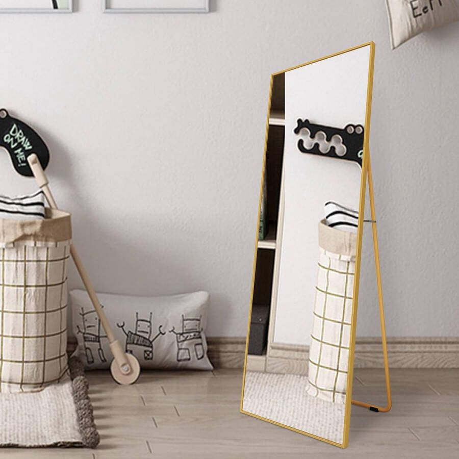 Volledige spiegel met gouden metalen frame staande spiegel 140 x 40 cm grote spiegel voor slaapkamer woonkamer hal en garderobe rechthoekig
