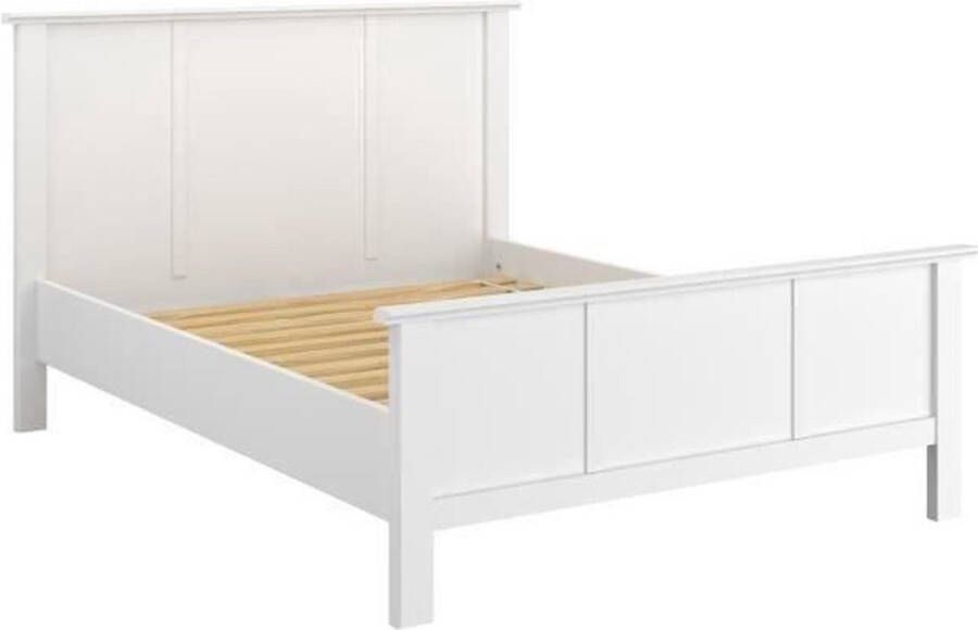 Volwassen bed Set 140x190 200 cm + Lattes Box Man Manon White Decor Made in Frankrijk Parisot