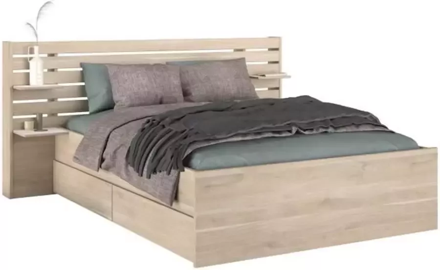 Volwassen escale bed 140x190 cm bedkop + 2 laden Japans chene decor l 204.4 x h 98 2 x d 207 2 cm parisot