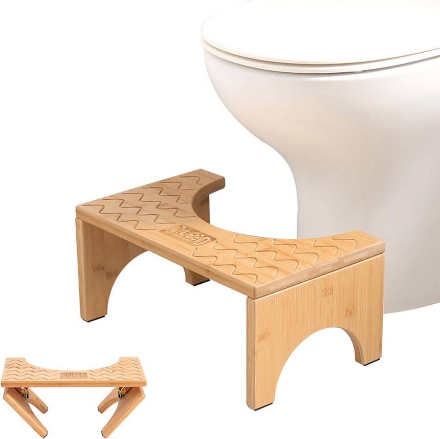 Volwassen Toilet Krukje 100% Natuurlijk Bamboe Toilet Krukje Poep Krukje met Antislip Pads 18 cm Hoogte Toilet Krukje voor de Badkamer Opvouwbaar Toilet Krukje voor Verlichting van Obstipatie en Opgeblazen Gevoel