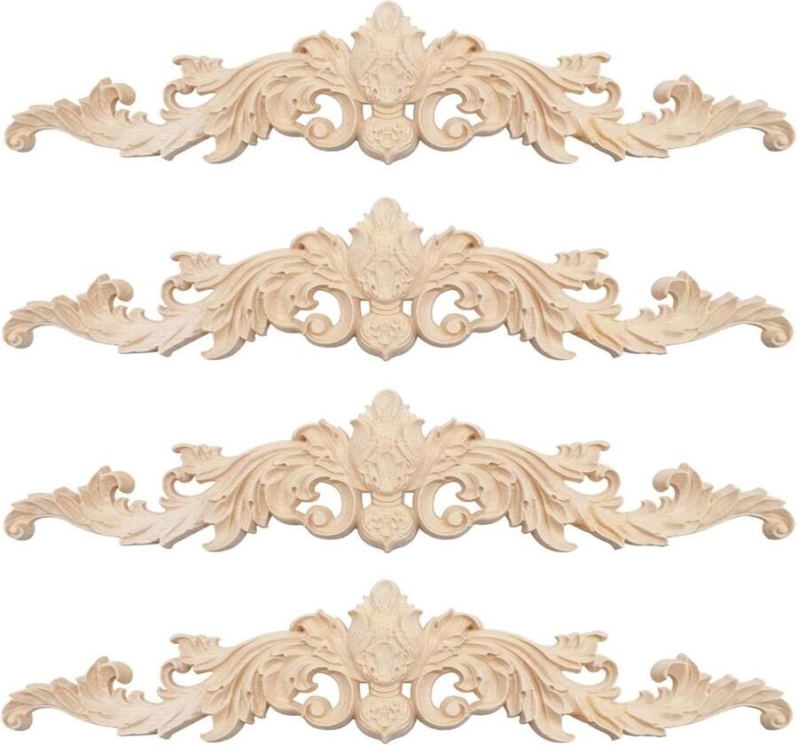 Voor de titel: Houten Decoratie 4 Stuks Houtsnijwerk Applique Onbeschilderd Voor Kasten Ramen en Spiegels