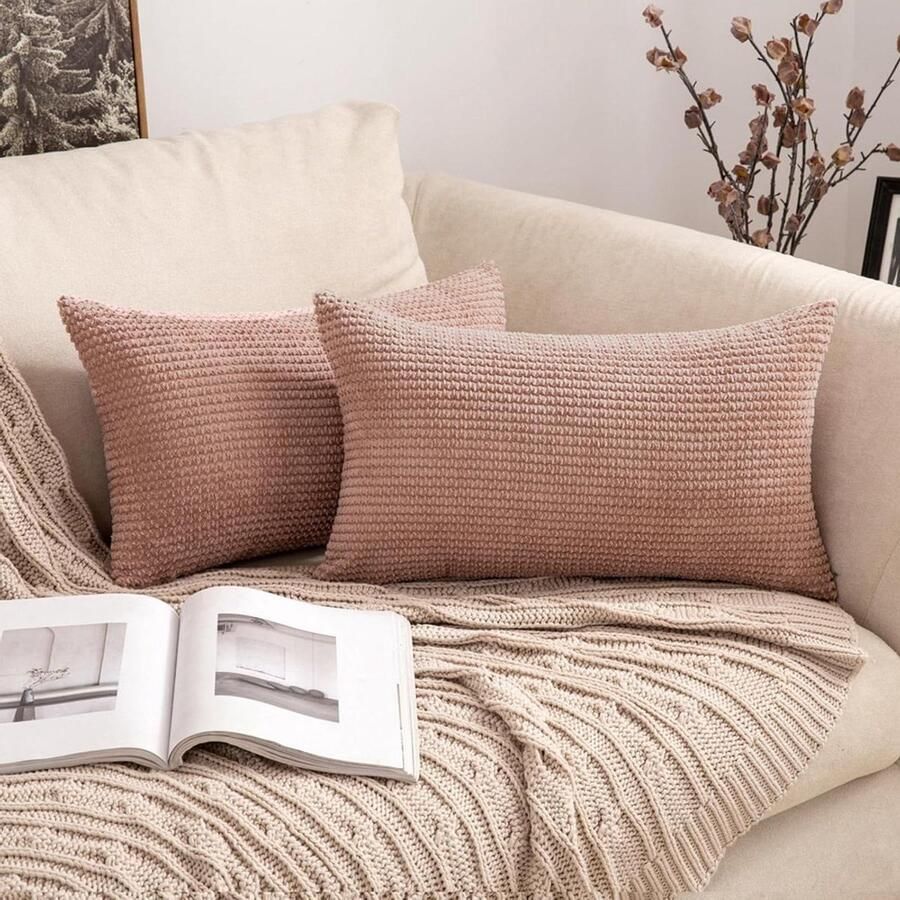 Voordeelset van 2 gestreepte kussenslopen zachte decoratieve kussenovertrekken met ritssluiting voor bank slaapkamer 30 x 50 cm zwart-wit hoes voor sierkussen 30x50