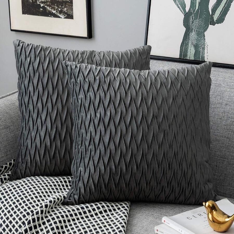 Voordeelset van 2 kunstbont kussenslopen 60 x 60 cm zachte zacht pluche decoratieve fluwelen kussenhoes vierkant bohemian stijl neutrale hoes voor sierkussen voor bank grijs kussenhoes 60x60