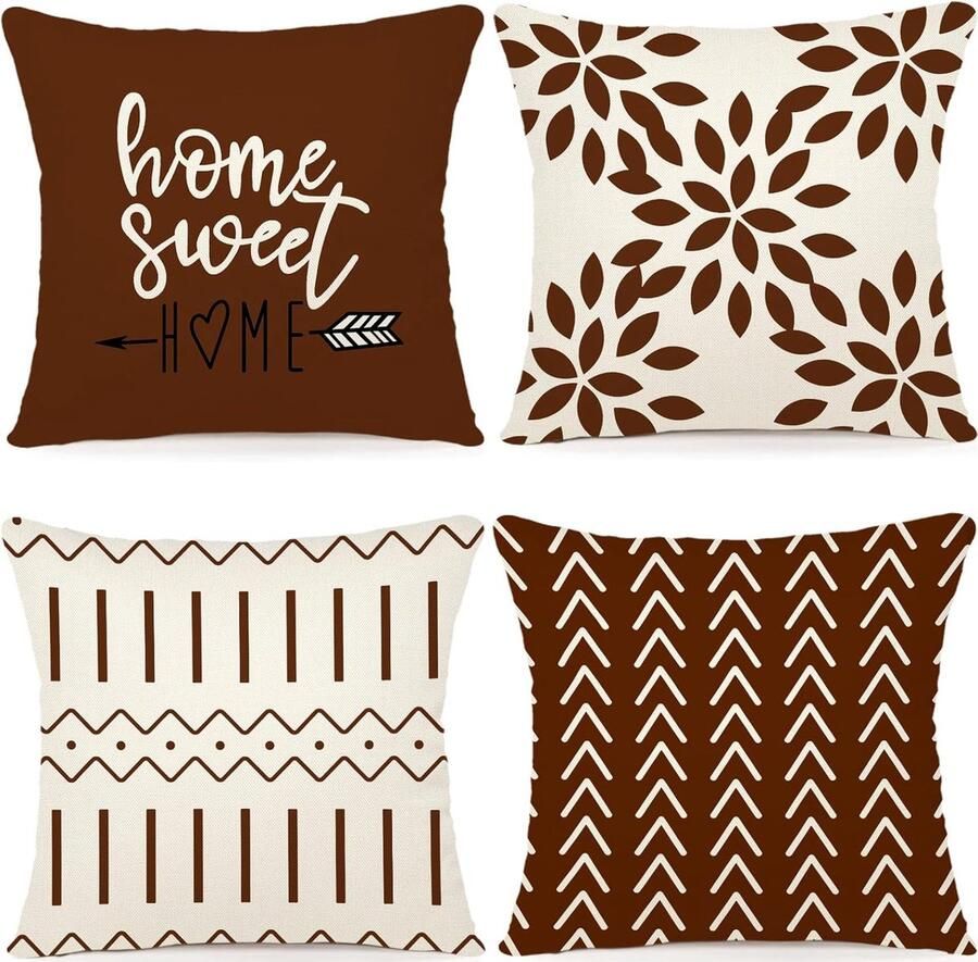 Kussenhoezen set van 4 linnen kussenhoezen decoratieve kussenhoezen voor bank tuin bed bankkussen 40 x 40 cm (set van 4)