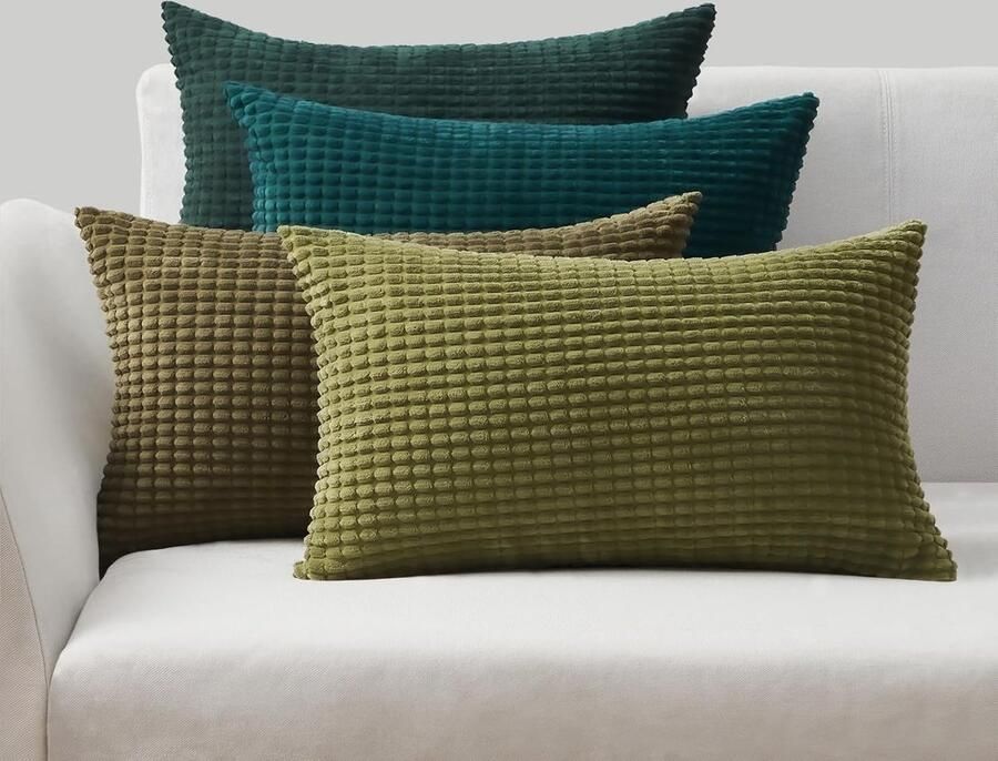 Goodivery Kussensloop 30 x 50 cm groen set van 4 corduroy kussenslopen kussensloop decoratief kussensloop bankkussen sierkussen decoratie voor bank slaapkamer woonkamer balkon kinderen