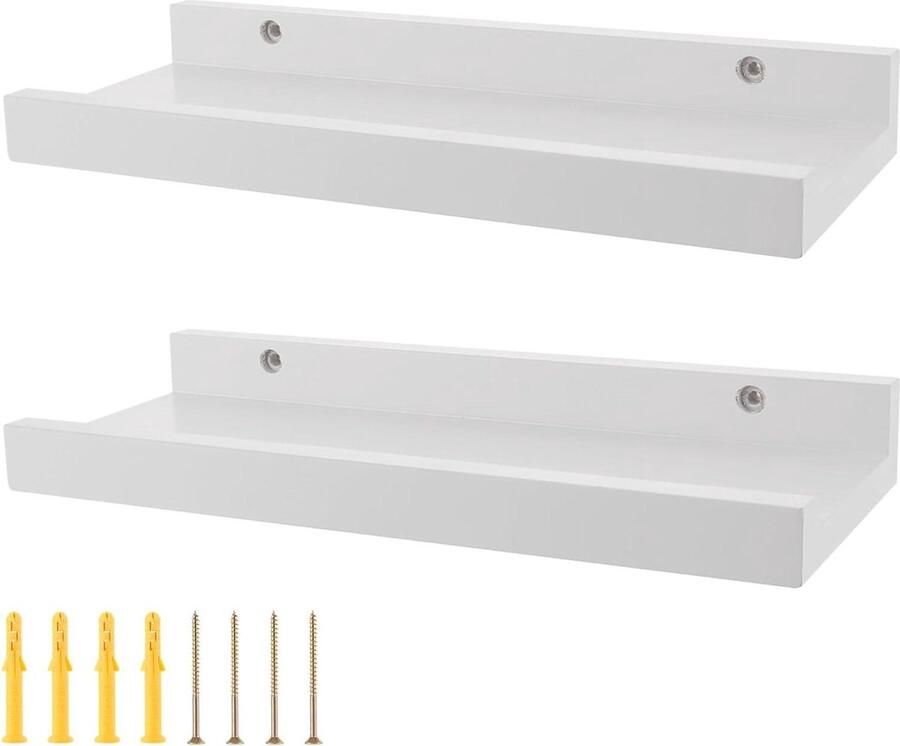 Voordeelset van 2 wandplanken metaal wit zwevende planken met gat en schroeven wandplank van aluminiumlegering voor woonkamer kantoor slaapkamer badkamer keuken (30 cm wit)