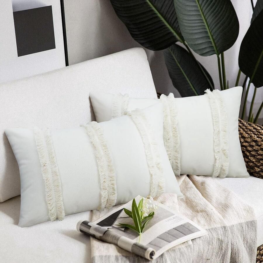 Voordeelset van 4 bohemian stijl kussenhoezen decoratieve kunstleren kussenhoezen moderne woondecoratie kussenhoes met kwastje getuft superzacht bankkussen voor bank slaapkamer 45 x 45 cm