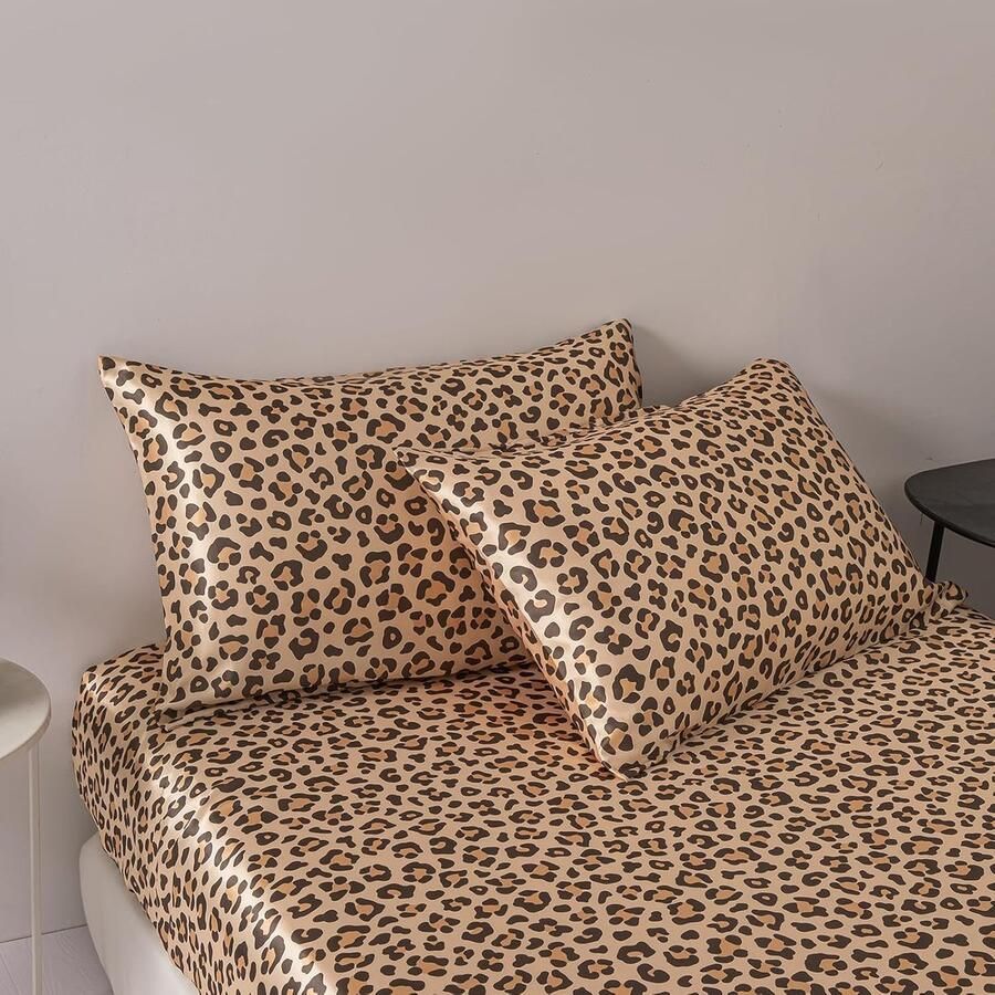 JGS Set van 2 satijnen kussenslopen met luipaardpatroon superzacht kussensloop met ritssluiting voor bed bank