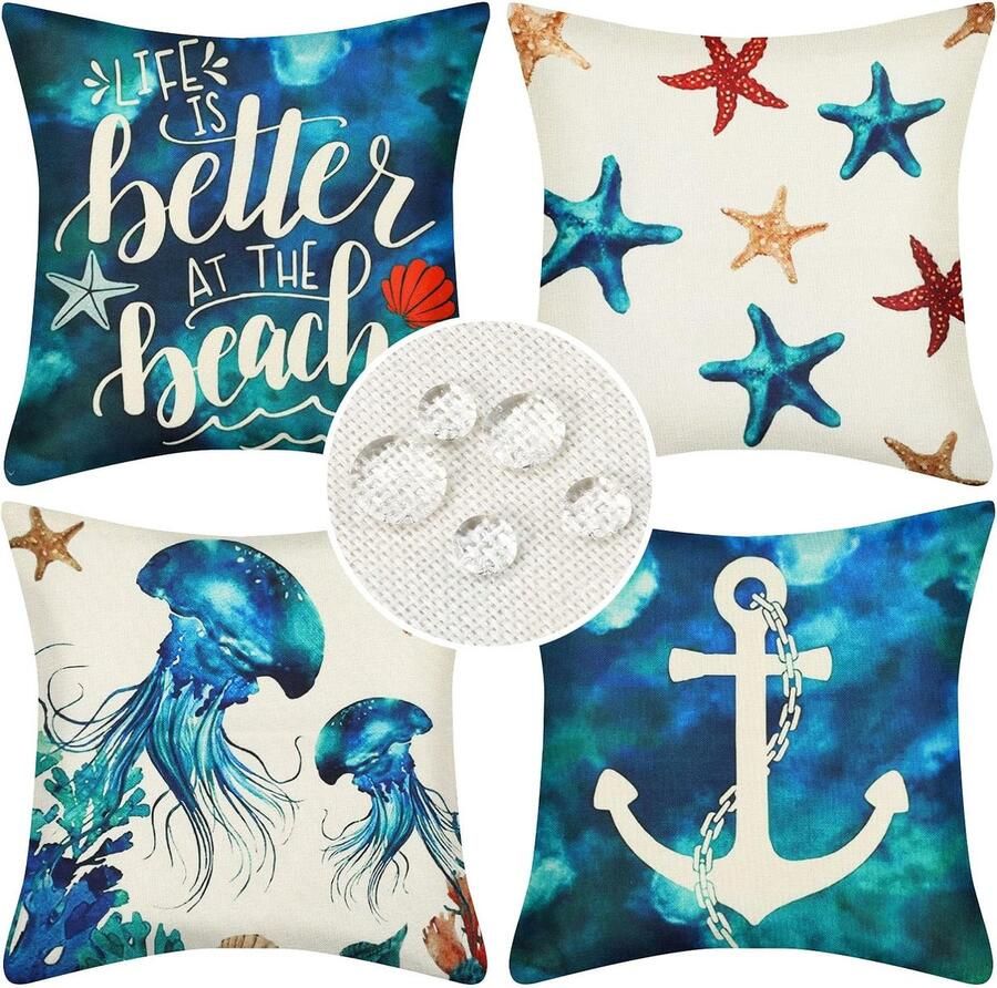 Voordeelset van 4 kussenslopen 45 x 45 cm eucalyptus krans vaas decoratieve kussenslopen linnen premium kwaliteit groen plant kussenovertrek bank sierkussen sofakussen cafÃ£Â© tuin outdoor huisdecoratie