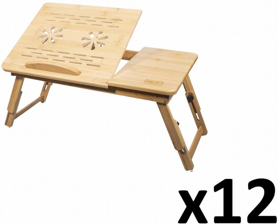 Voordeelverpakking van 12 Bamboe Laptoptafel Bedtafel Laptopstandaard Opvouwbaar & Ergonomisch Verstelbare Hoogte en Kantelbaar Blad Ideaal voor Bed & Bank