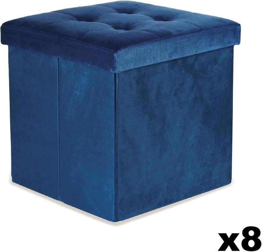Voordeelverpakking van 8 Opvouwbare Poef L met Knopen 38x38x38 cm Velvet Blauw Opbergbank Opbergbox Stijlvol en Praktisch Ideaal voor Particulier en Wederverkoop