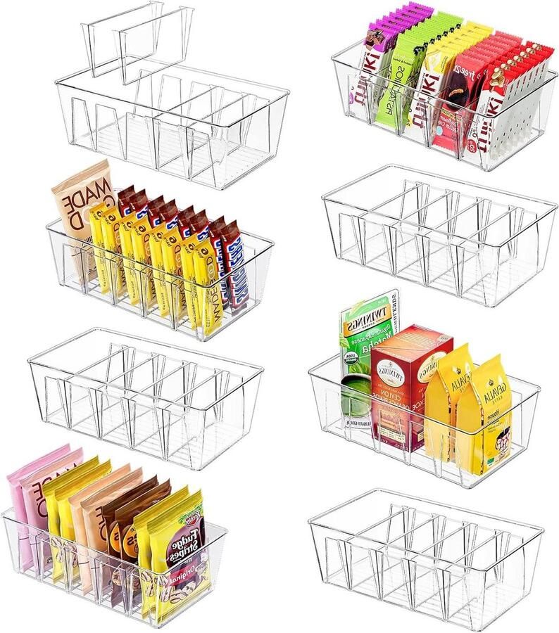 Voorraadkast organisatie en opbergbakken 8-pack stapelbaar met verwijderbare verdelers - Foto 2