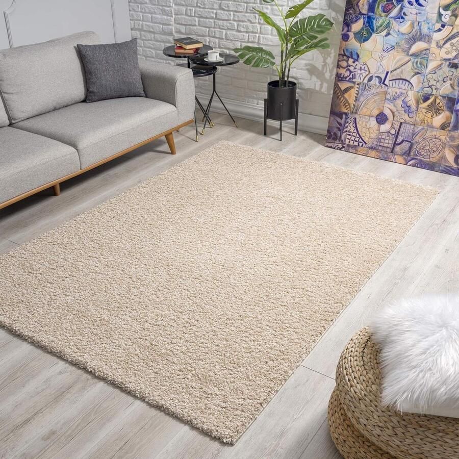VORLOU Vloerkleed Loca Shaggy Zacht Beige Hoogpolig Vlekbestendig Onderhoudsvriendelijk Waterafstotend Maat 120x170 cm vloerkleed