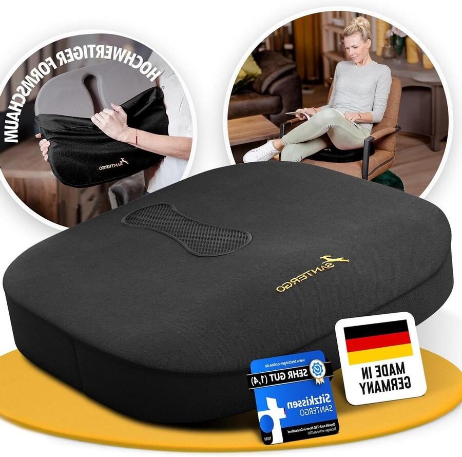 Vormvast en comfortabel orthopedisch zitkussen voor bureaustoel en auto stuitbeenkussen zwart medium 60-85 kg