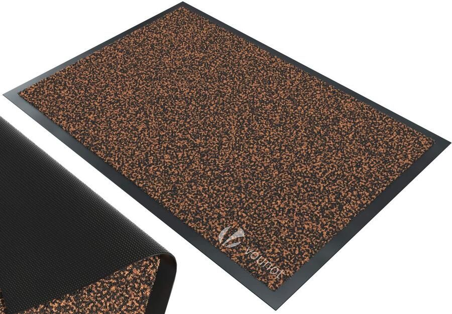 VOUNOT Deurmat voor voordeur binnen en buiten wasbare vuilvanger antislip deurmat bruin-zwart 40x60cm
