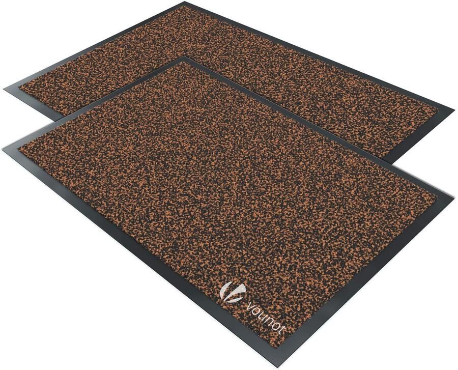 VOUNOT Set van 2 deurmatten voor voordeur binnen en buiten wasbare vuilvanger antislip deurmat bruin-zwart 40x60cm