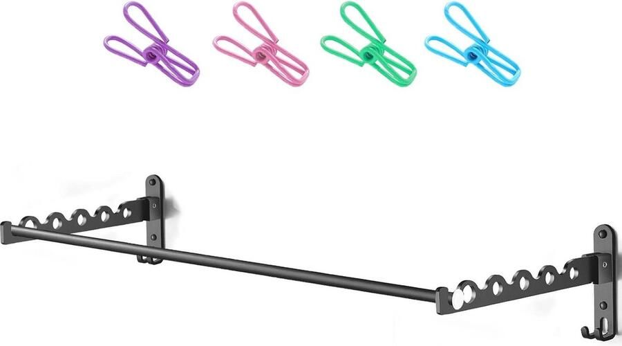 Vouwbaar Kledingrek Wandmontage Ruimtebesparend Muur Hanger Airer Opknoping Rail Rod voor Wasserij Slaapkamer Badkamer (Zilver 2) Opvouwbare kledingrek