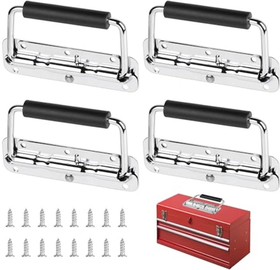 Vouwbaar Veerhandvat voor Gereedschapskist RVS met Rubber Handvat 140 mm Verpakking van 4