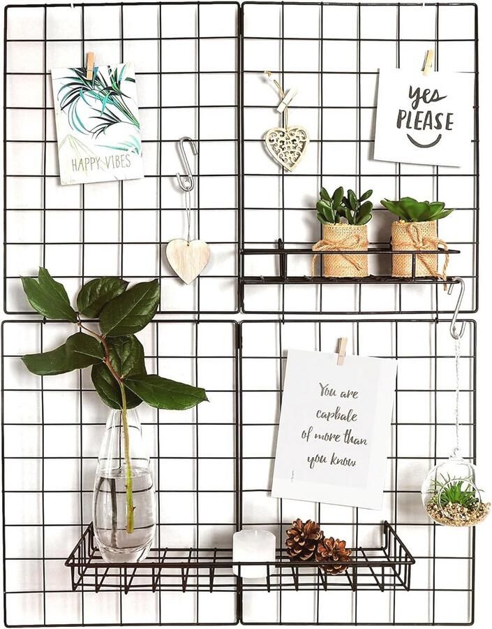 Vouwbaar Wandrek Metaal Set van 2 Wandrooster Zwart Industrieel Multifunctionele Wanddecoratie