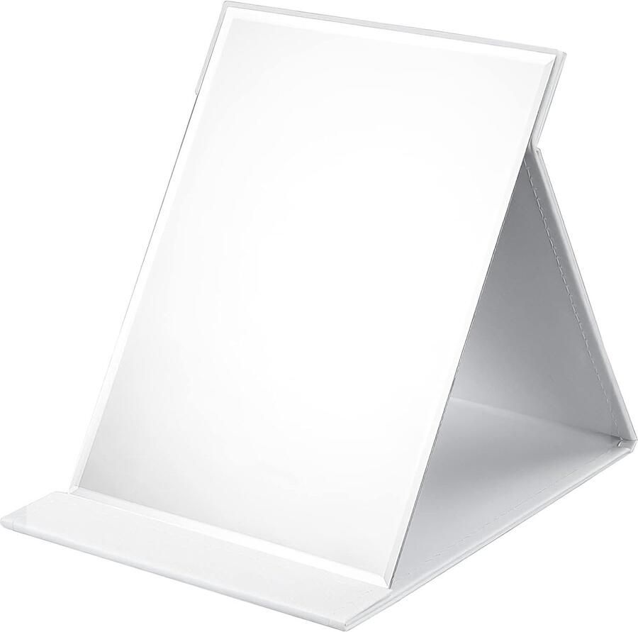 Vouwbare Spiegel Portable Tafel Spiegel Multi Stand Hoek Reis Spiegel Super HD Makeup Spiegel Vouwbare Spiegel met PU Leren Cover Inklapbare Spiegel 21x15cm (Wit)