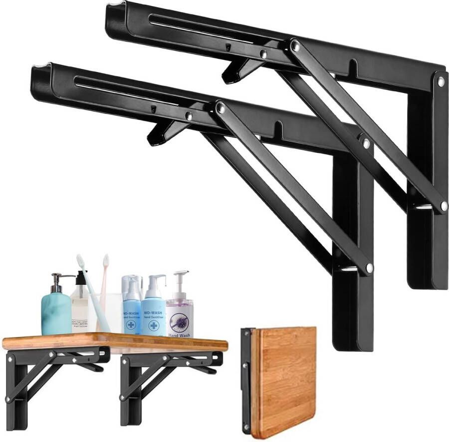 Vouwconsole 400 mm 2 stuks klapconsole zware belasting roestvrij staal klaptafelwand klapplankhouders plankdrager voor banken en planken zwart