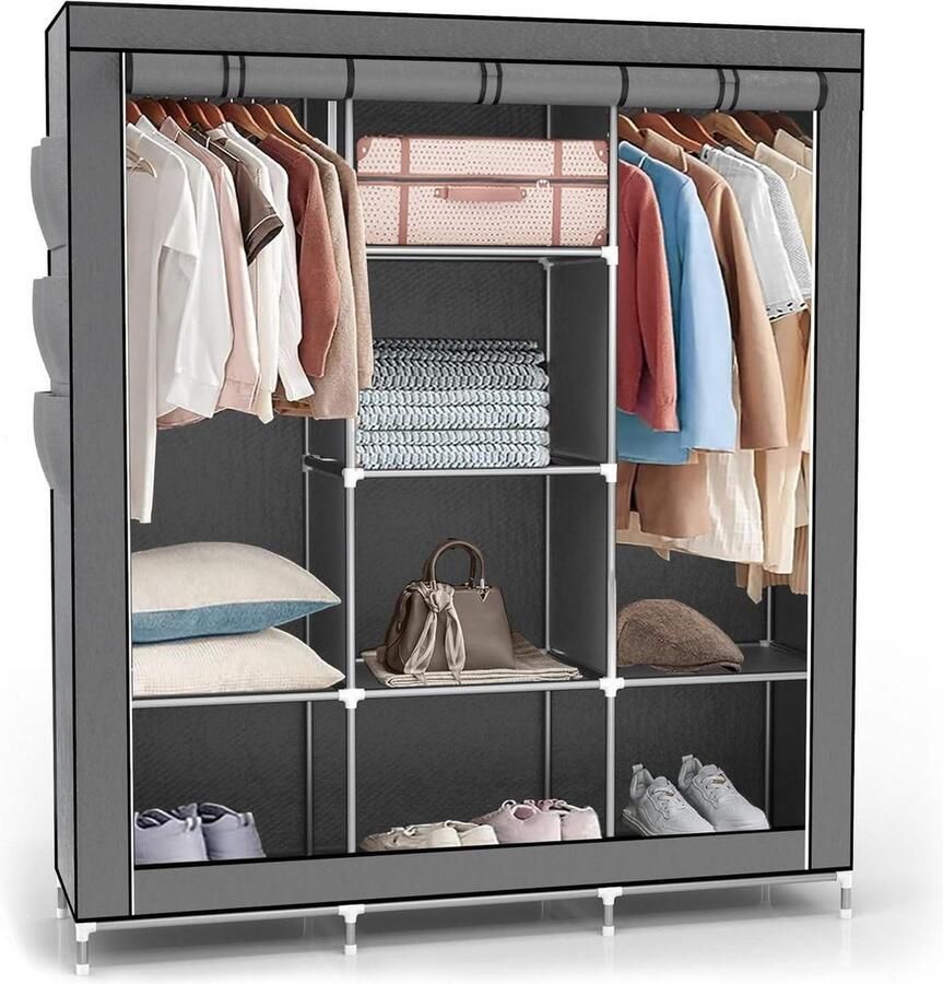 Vouwkast 130 x 175 x 45 cm Asch grijs met ritssluiting en kledingstang kledingkast