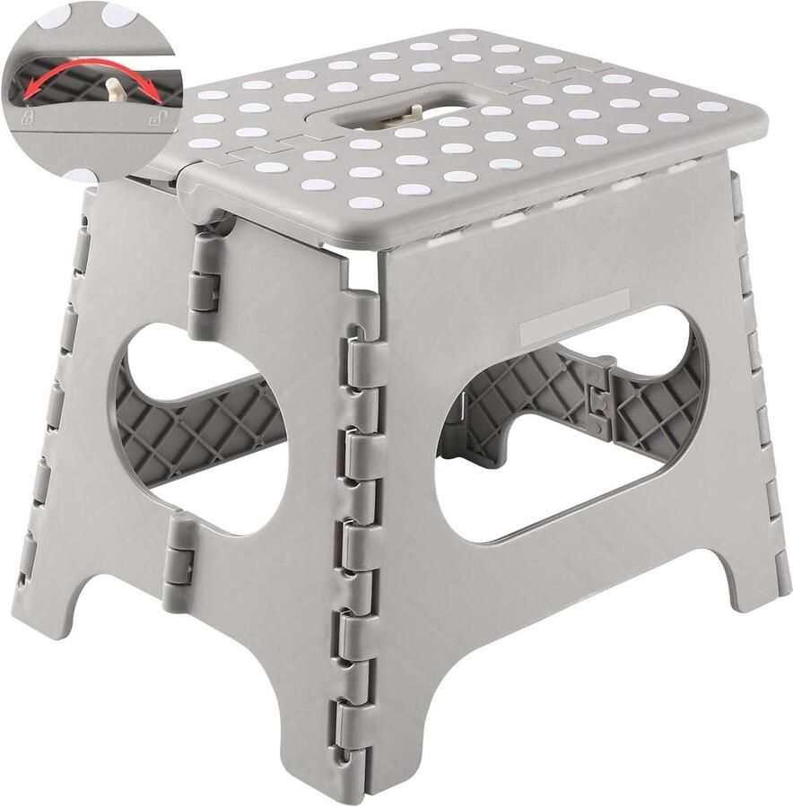 Vouwkruk met veiligheidsvergrendeling en antislip ruimtebesparend kunststof opstapkruk draagbare inklapbare kruk voor kinderen en volwassenen 27 cm grijs