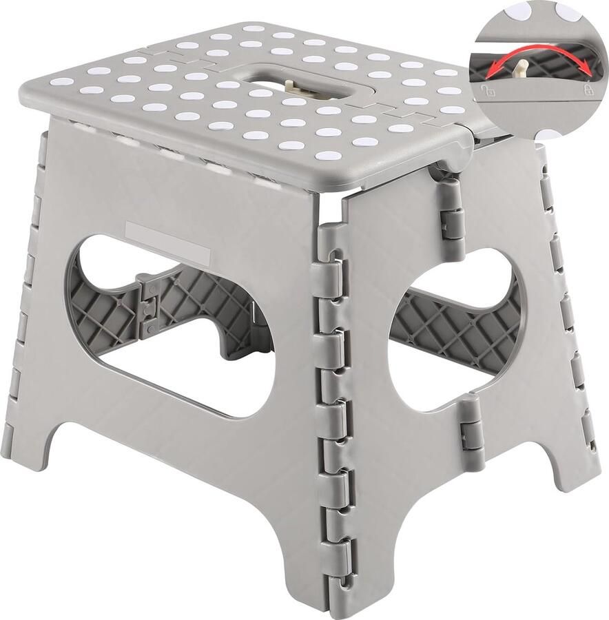 Vouwkruk met veiligheidsvergrendeling ruimtebesparend kunststof opstapkruk draagbare antislip kruk inklapbaar voor kinderen en volwassenen 27 cm grijs