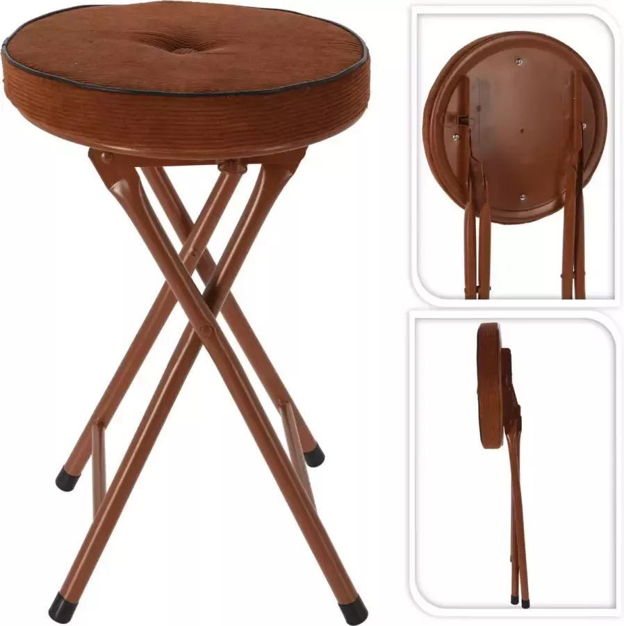 Home & Styling Bijzet krukje stoel Opvouwbaar bruin Ribcord D33 x H49 cm Krukjes - Foto 3