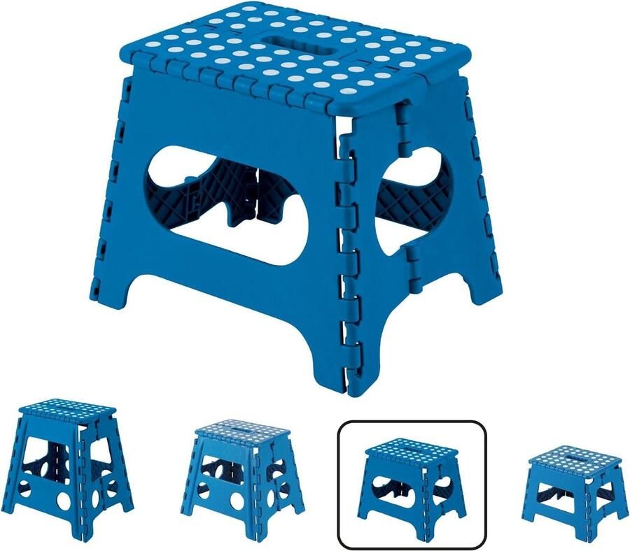 Vouwkruk voor keuken of badkamer kleine vouwladder kinderkruk badbank inklapbaar tot 150 kg 27 cm hoog blauw Kruk