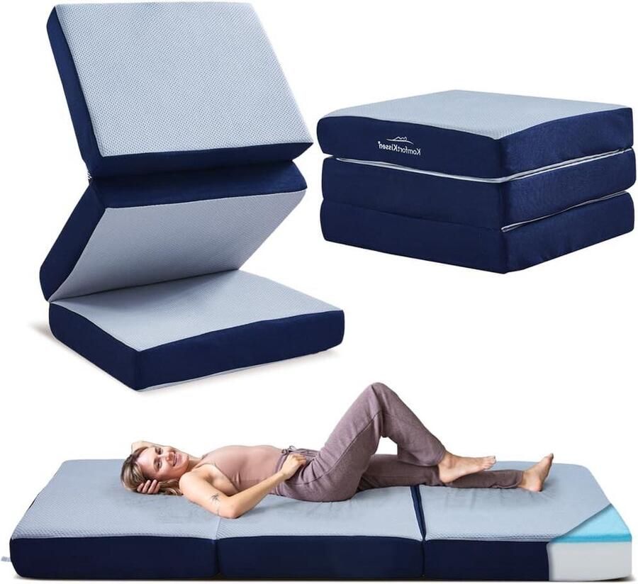 Vouwmatras gastenmatras 3-delige vouwmatras 15 cm dik opvouwbaar volwassenen blauw 75 x 65 x 45 cm vouwmatras