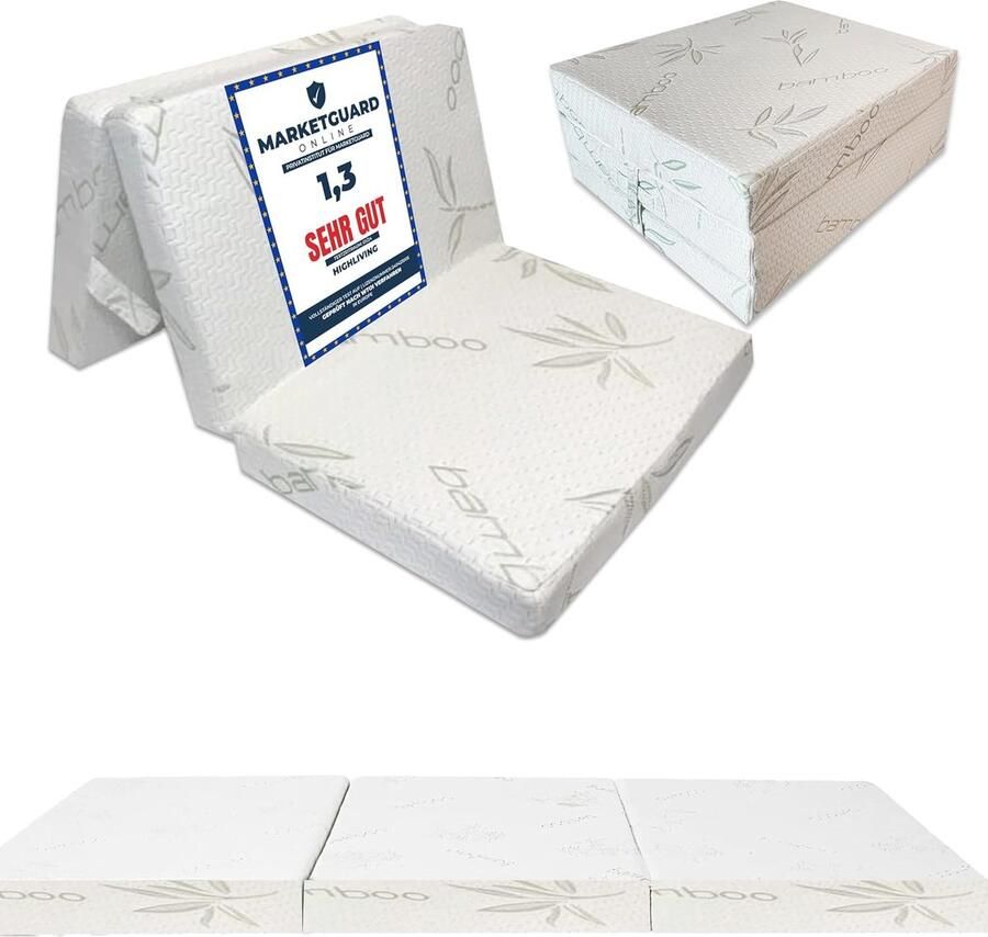 Vouwmatras van Natuurlijk Bamboe Zacht Inklapbaar Schuimmatras voor Gasten Kinderen en Volwassenen (195 x 80 x 10 cm)