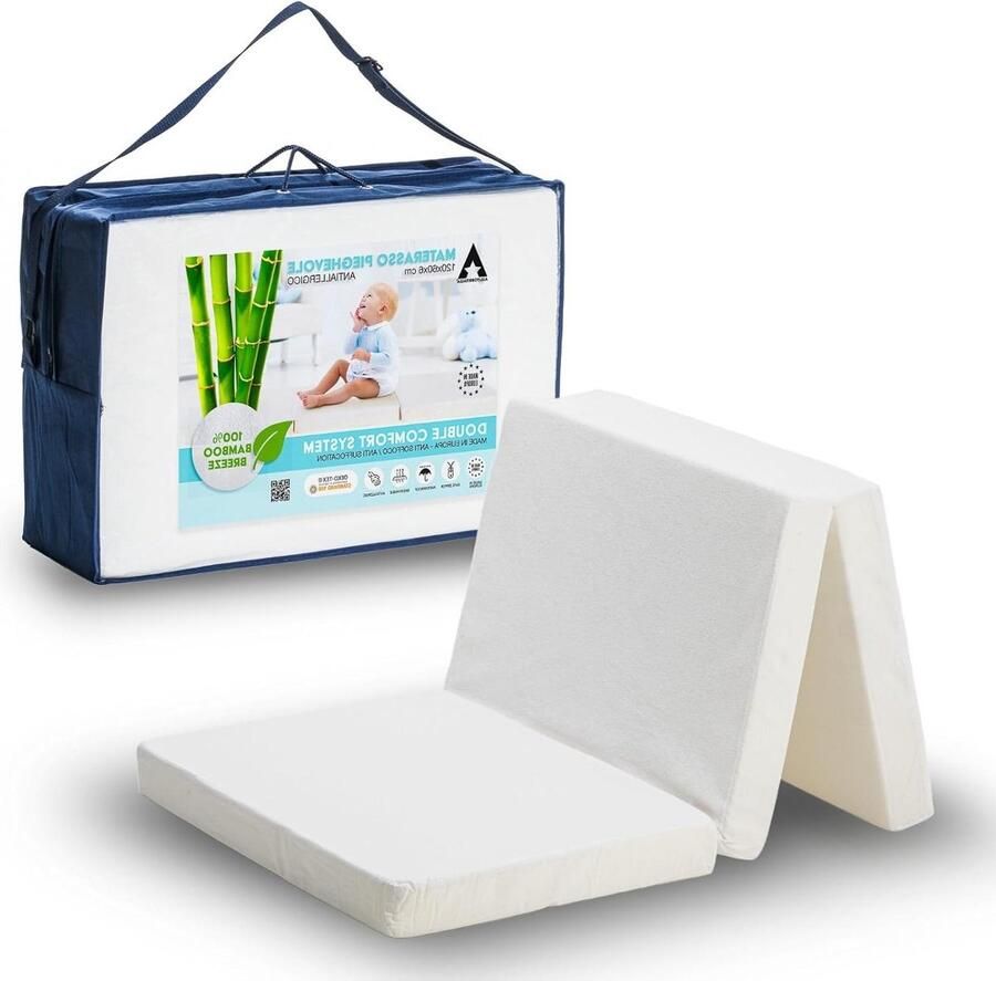 Vouwmatras voor eenpersoonsbed wieg 60 x 120 cm voor camping opvouwbaar voor reizen pasgeborenen kinderen mijtdicht hypoallergeen ademend katoen en bamboe stil vouwmatras