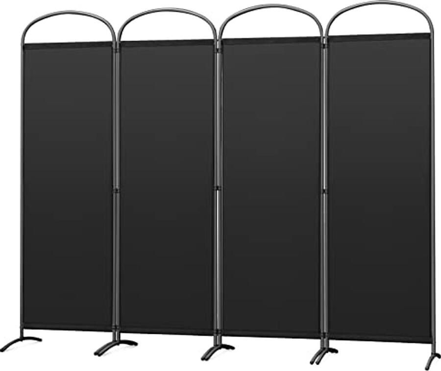 Vouwscherm 4 Paneel voor Privacy en Afscheiding Zwart 225 x 185 cm