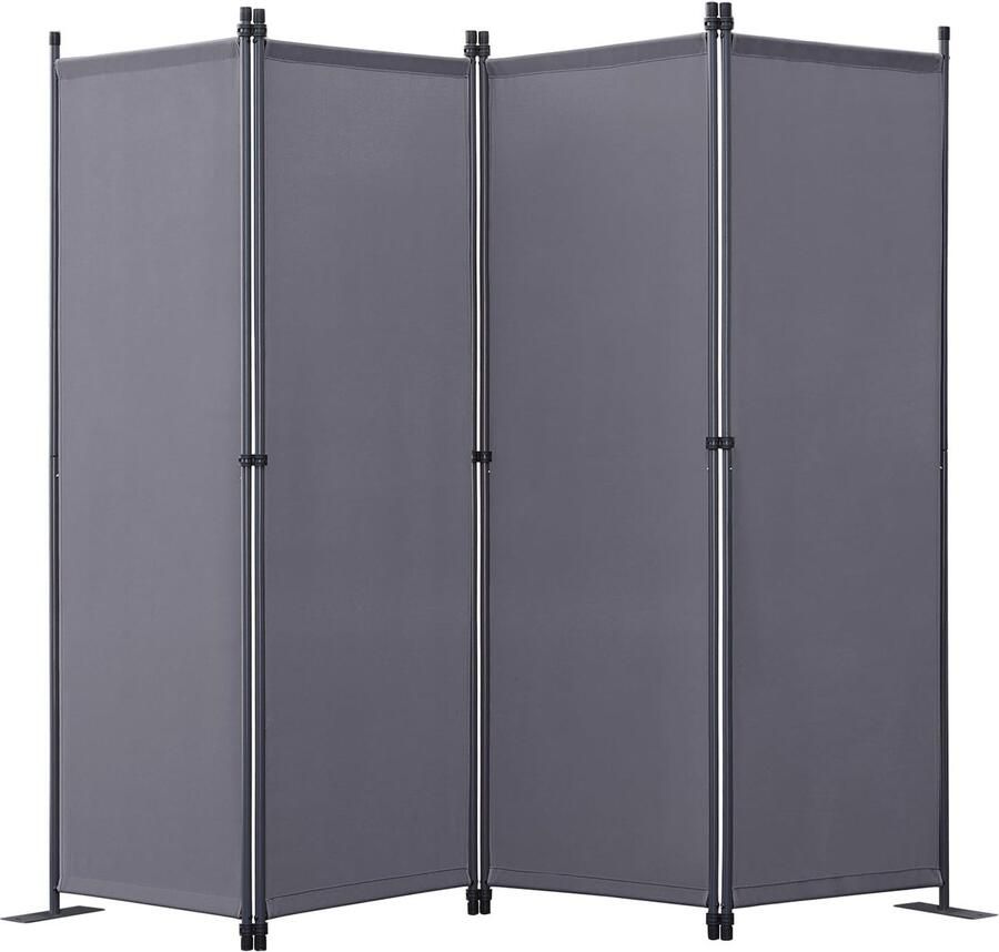 Vouwscherm inkijkbescherming ruimteverdeler 4-delig grijs staal en polyester
