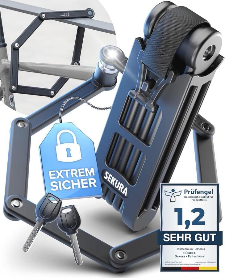 Vouwslot voor Fiets Beveiliging met Gehard Staal 85 cm Lengte Inclusief Houder en 3 Sleutels