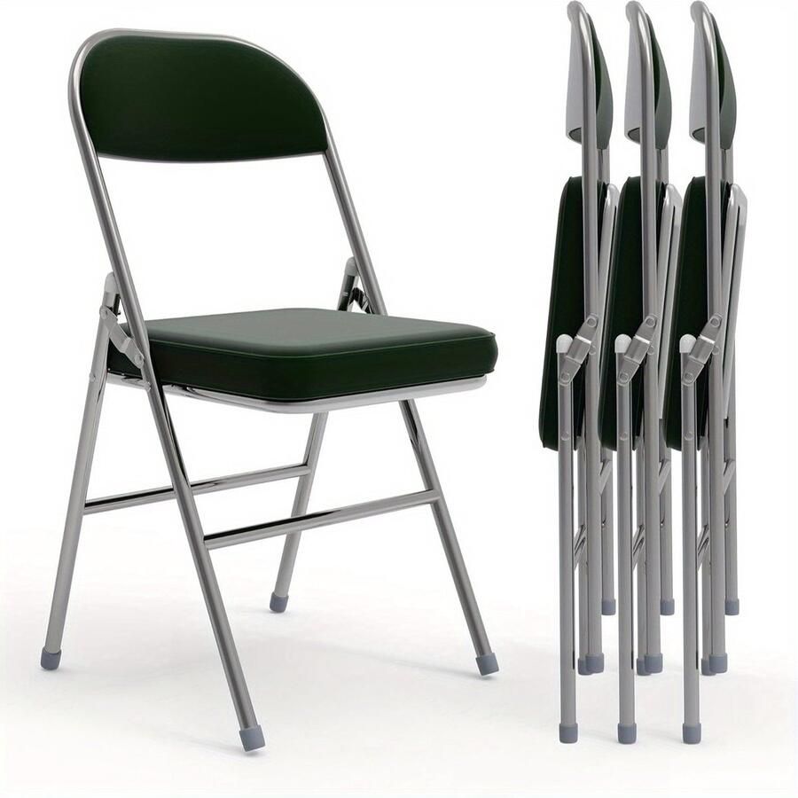 Vouwstoel – Klapstoel – Campingstoel – Tuinstoel – Set van 4 – Gepolsterd Kunstleer – Metaal Frame – Draagvermogen 175 kg – Blauw