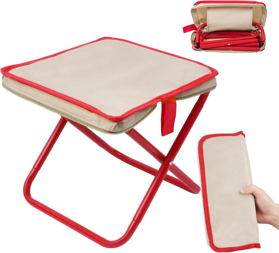 Vouwstoel -klapstoel-vouwstoel camping- Opvouwbare kampeerstoel Ultralicht Draagbare maanstoel Oxford stoffen zitting Geschikt voor kamperen wandelen vissen picknicken reizen en strand Sterk draagvermogen (Rood 28*24*26)