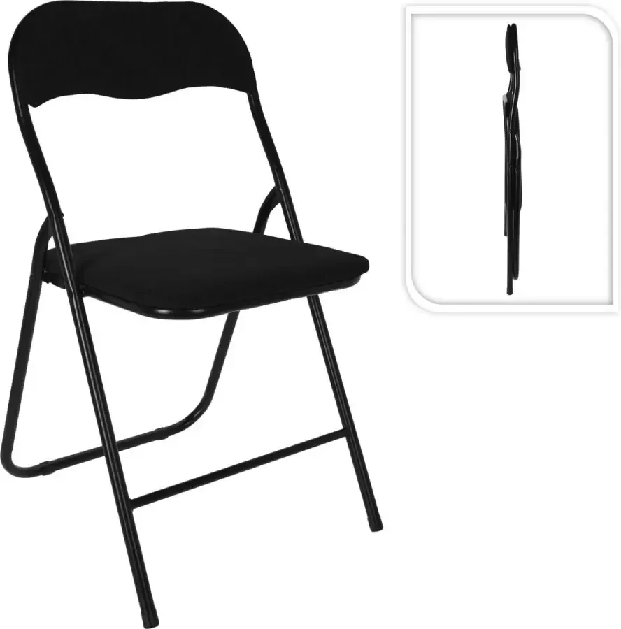 Home & Styling Klapstoel met ribcord zitting zwart 40 x 38 x 88 cm metaal Bijzet stoelen Inklapbaar - Foto 2
