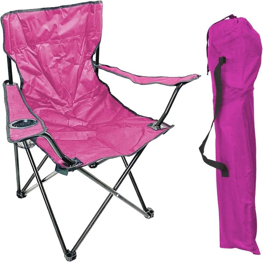 Vouwstoel Roze Inklapbare Campingstoel met Bekerhouder voor Visser en Kampeerder