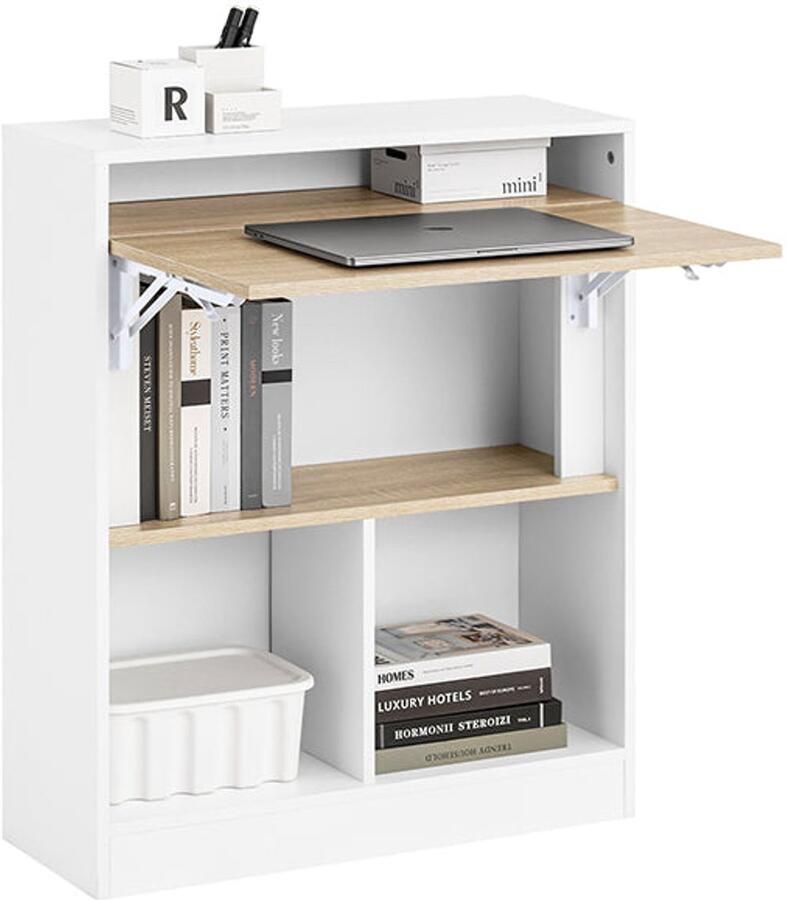 Vouwtafel opvouwbaar bureau ruimtebesparende kastdeur duurzaam MDF & rubber hout 70x85x54cm ingestort 70x85x25cm