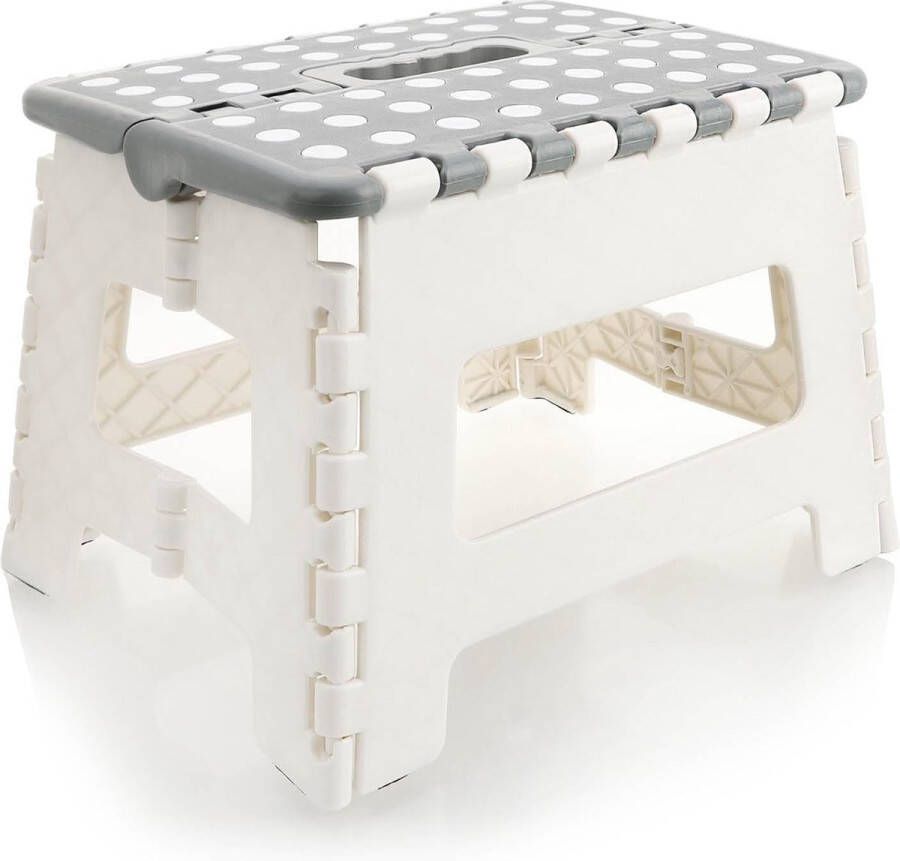 Vouwtrap met rubberen noppen opvouwbare opstapkruk draagbare klimhulp voor huishouden keuken en badkamer antislip klapkruk draagkracht tot 150 kg (wit grijs 1 stuks)