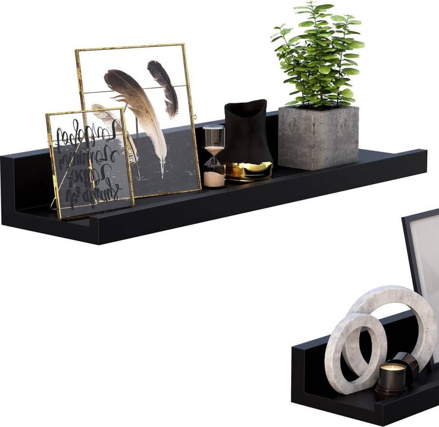 Vrijhangende boekenplanken set van 3 zwevende planken hoogglans oppervlak voor fotolijstjes en boeken 38 x 10 cm moderne planken zwart