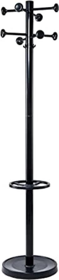 Vrijstaand draaibaar kledingrek met 16 haken Hoogte 175 cm Zwart staal kapstok