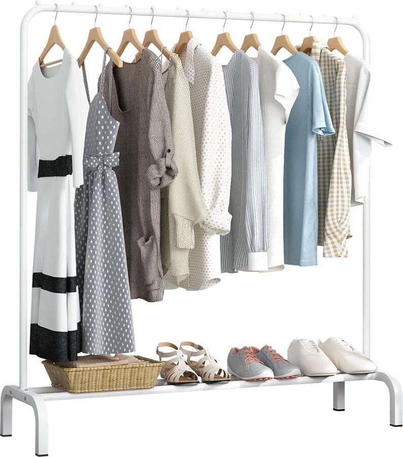 Vrijstaand Droogrek voor Kleding met Opbergrek Wit Kleur Opvouwbare kledingrek