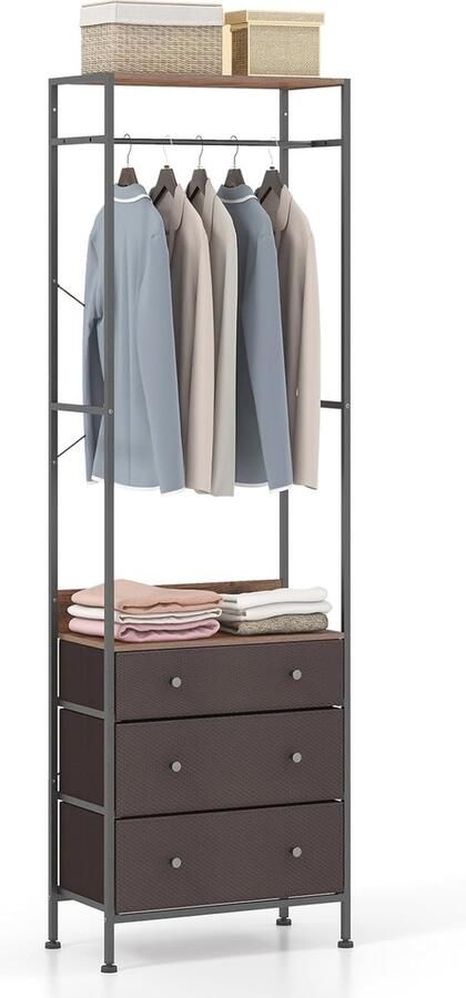 Vrijstaand Kledingrek met 3 Laden en Plank Metalen Kledinghanger voor Woonkamer Slaapkamer en Hal (55x28x176 cm)